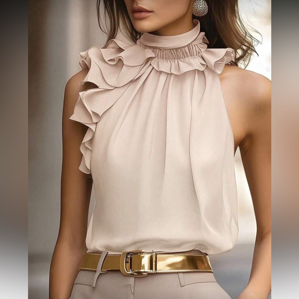 Elegant Cream Ruffle Blouse